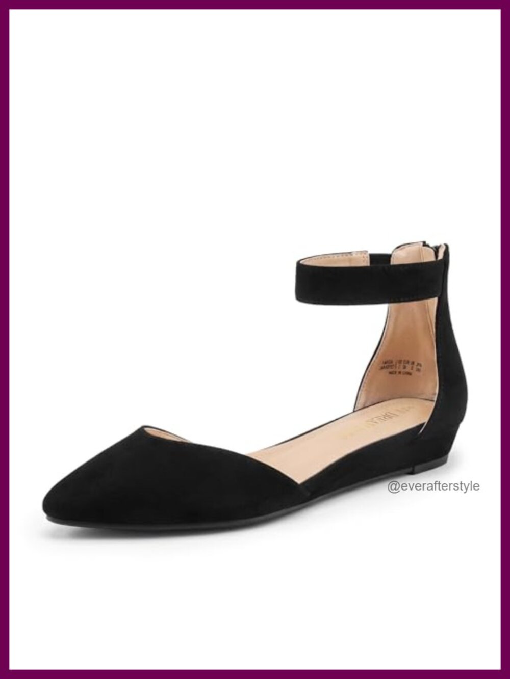Women's Pointed Toe Ankle Strap Flats Low Wedge Zipper Faux Suede